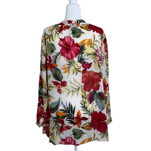 Due Per Due Women's 14W Top Silk Long Sleeve Button-Up Blouse Floral White Red - Picture 3 of 8